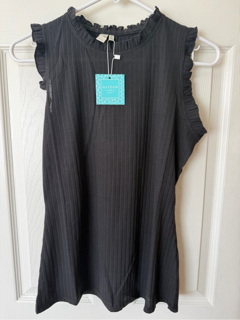 Hayden Black Ruffled Neck & Sleeve Tank